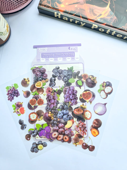 GQSG-605 | Purple Fruit Notes Sticker| PET |Pre Cut Sticker 4Pcs Sticker Set | 100* 150mm
