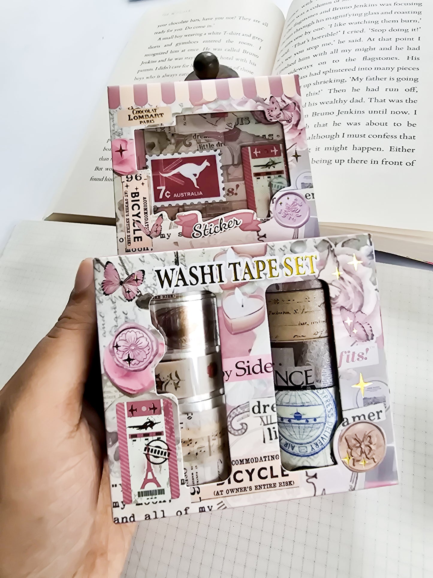 XM-JD3176A | Washi Tape With Sticker Box Set Styled With Vintage Travel And Postal Aesthetics.