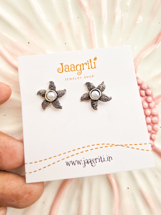 Oxidized Star Silver -Tone Stud Earrings