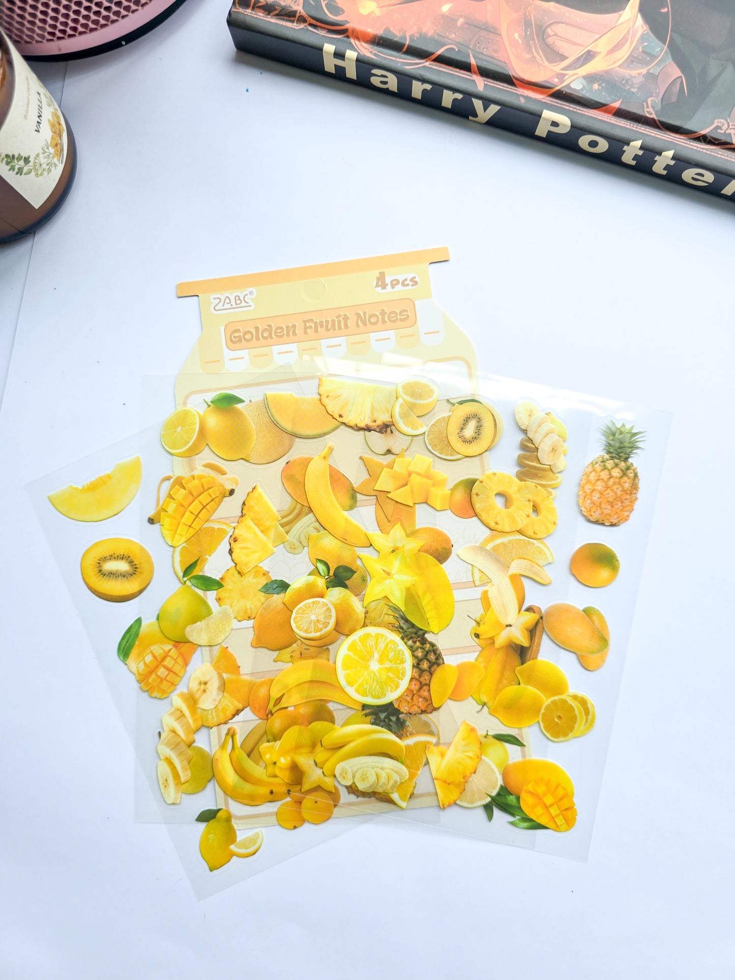 GQSG-603 | Golden Fruit Notes Sticker| PET |Pre Cut Sticker 4Pcs Sticker Set | 100* 150mm |