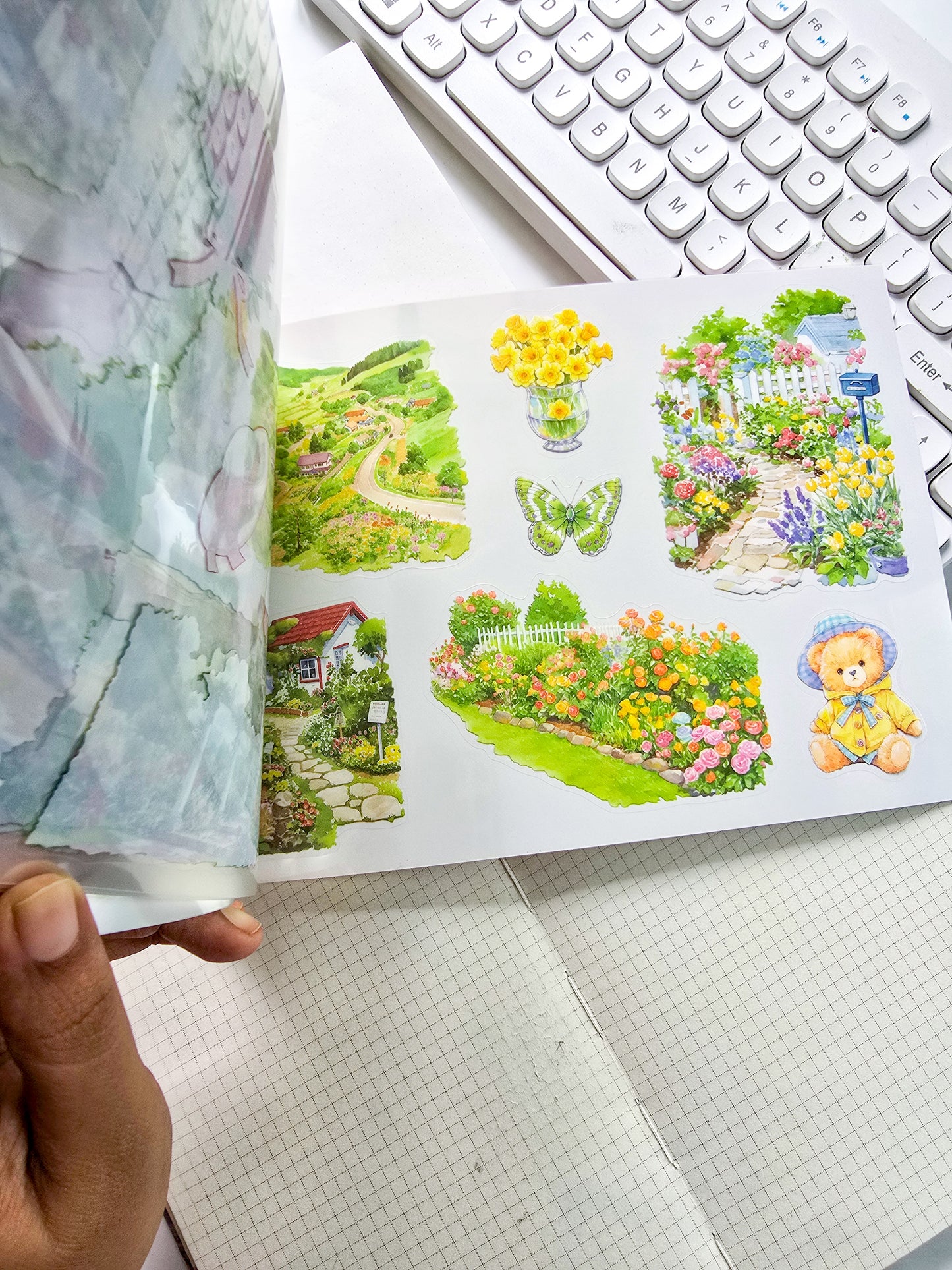 SSFW402 Scenery PET Sticker Book | Precut | 235x167mm | 20 Pages | Premium Quality | Apricot Blush