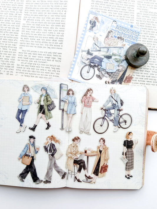 JSGJ-601 | Morning Dew Walk PET Vintage Notes Sticker 20pcs | 70-80mm