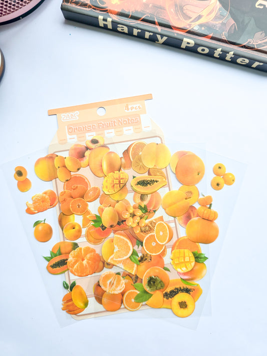 GQSG-604 | Orange Fruit Notes Sticker| PET |Pre Cut Sticker 4Pcs Sticker Set | 100* 150mm |