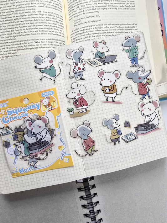 DWHXQ-601 | PET | Cute Sticker| Squeaky Cheese||Mouse | 20 Pcs Sticker | 50*50mm