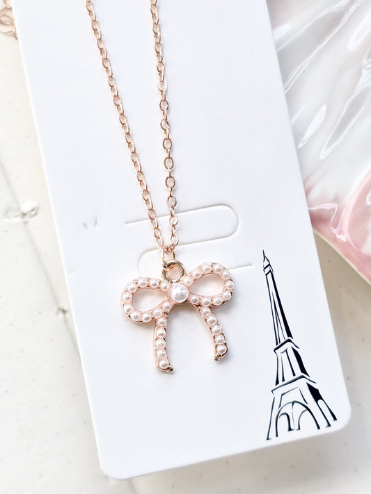 YJ-P41554 | Pearl Bow Tie Necklace Rose gold |