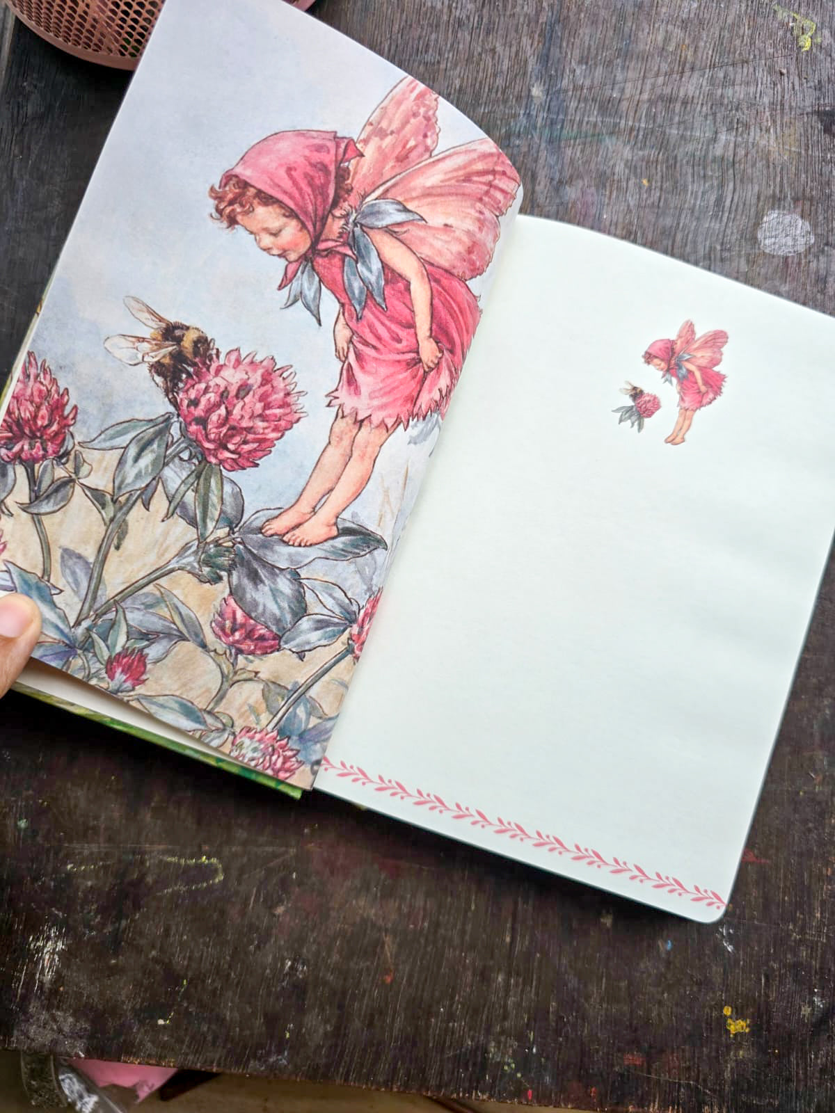 JZA5128-2557 |  Flower Fairies Notebook Features a Vibrant Illustration Titled The Sweet Pea Fairies By Cicely Mary Barker.