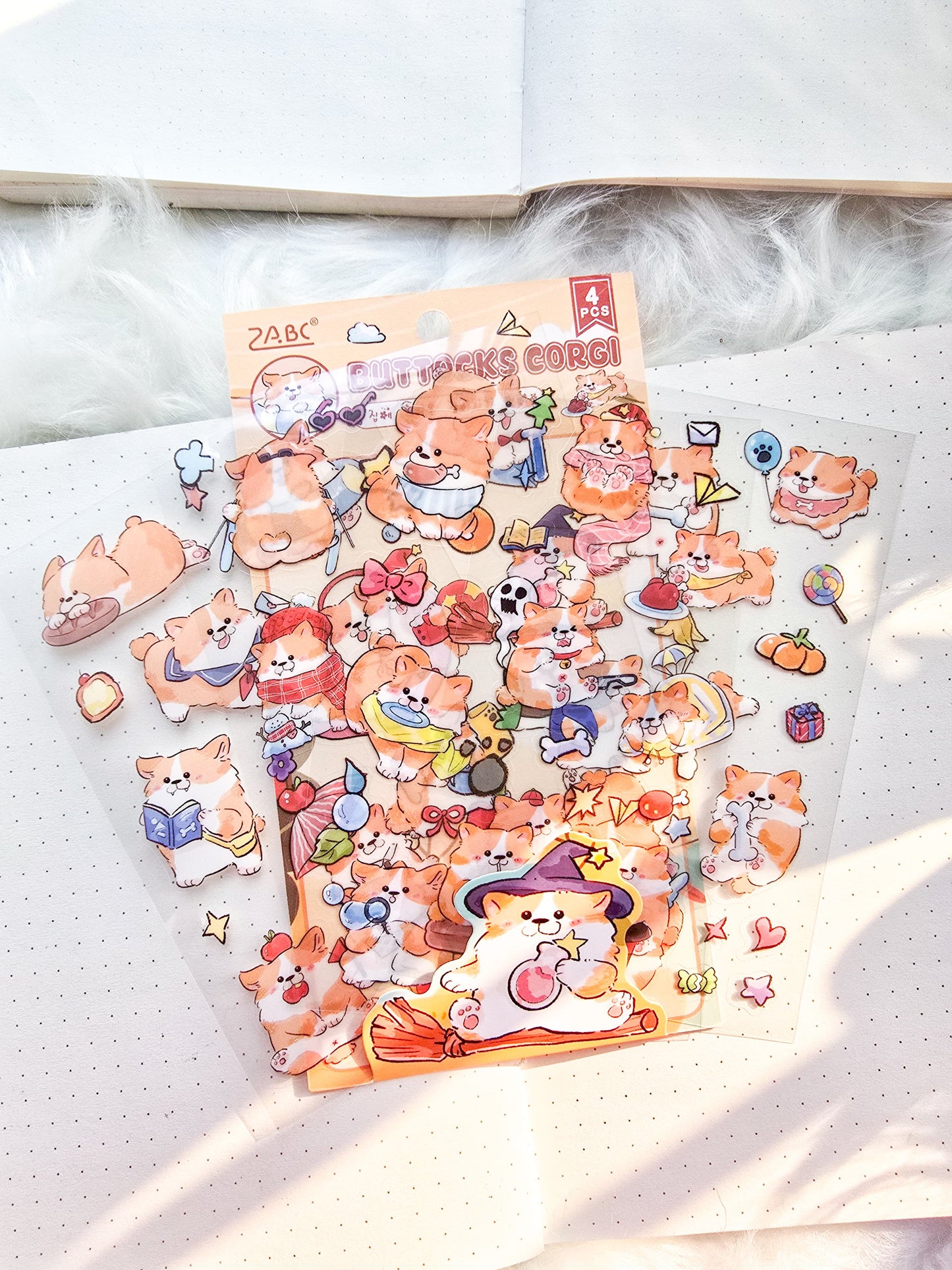 JYMQ-6-04 |Buttocks Corgi | PET | Transparent Sticker| 4 Sheets |