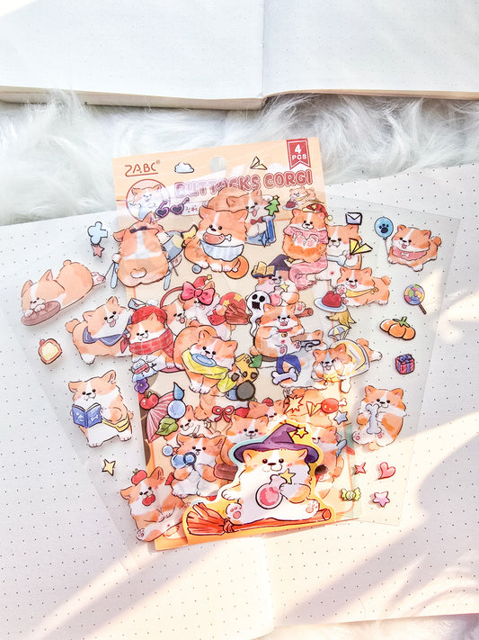 JYMQ-6-04 |Buttocks Corgi | PET | Transparent Sticker| 4 Sheets |
