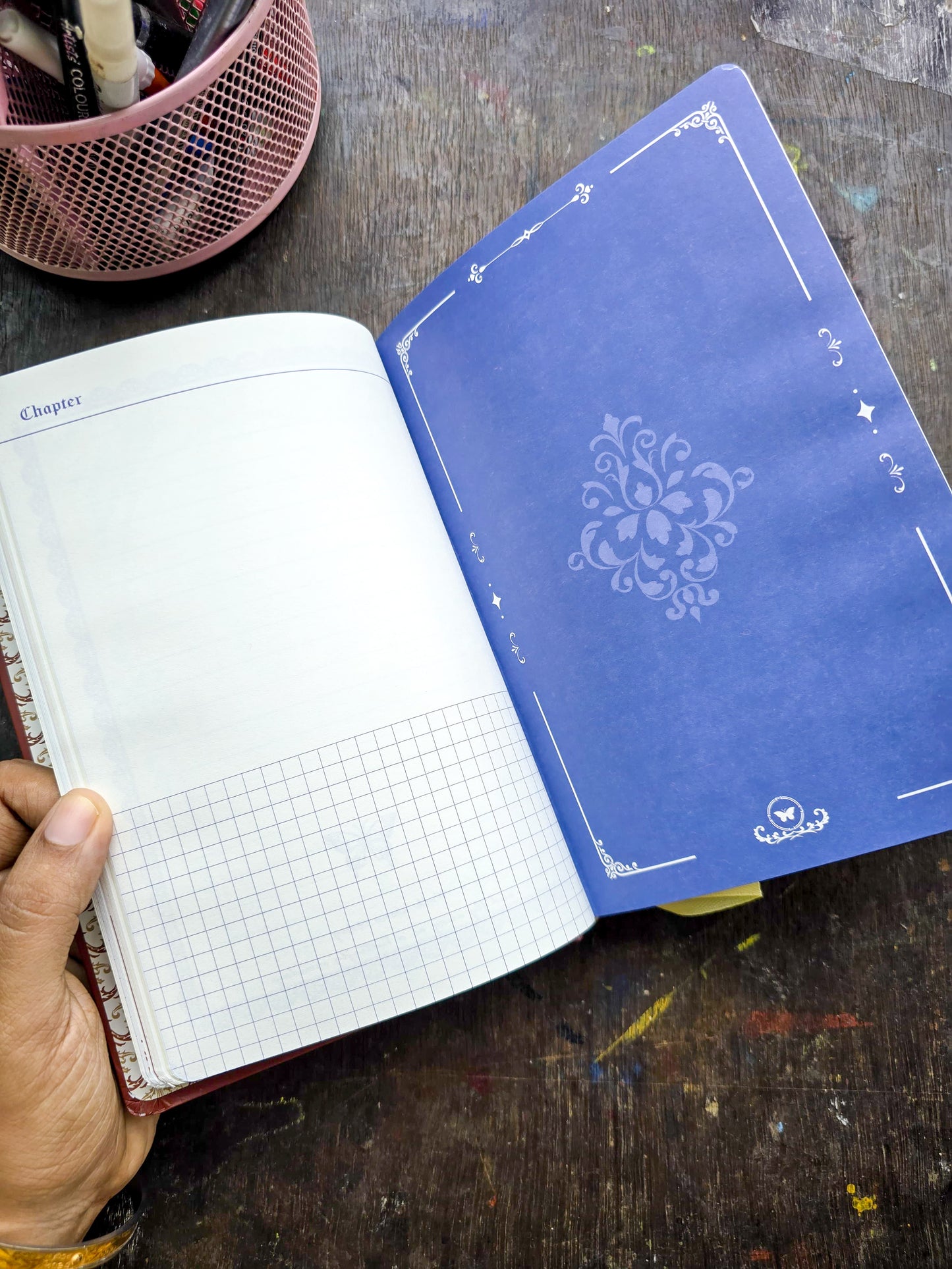 JZA5128-2307 | TIEFOSSI Butterfly Hardbound Journal Features a Deep Blue Cover With Intricate Gold Foil Detailing And a Central Morpho Butterfly Illustration