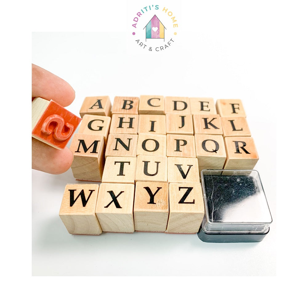 Wooden Alphabet Stamp Capital with Free Black Ink Pad