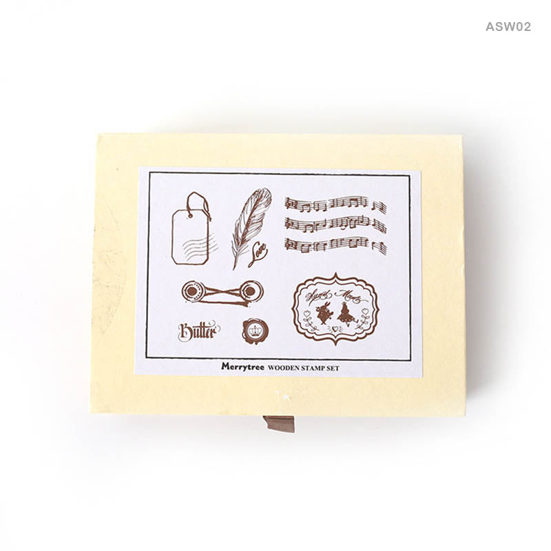 ASW02 - Wooden Stamp Set | Box Size : L 13.5 cm x W 10 cm x H 3.5 cm