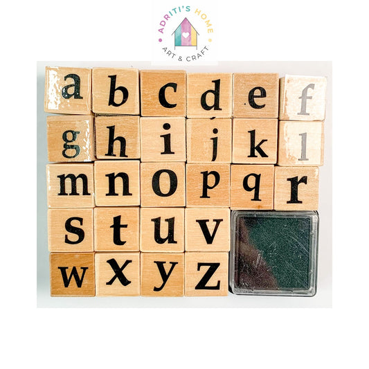 Wooden Alphabet Stamp Small Letter with Free Black Ink Pad