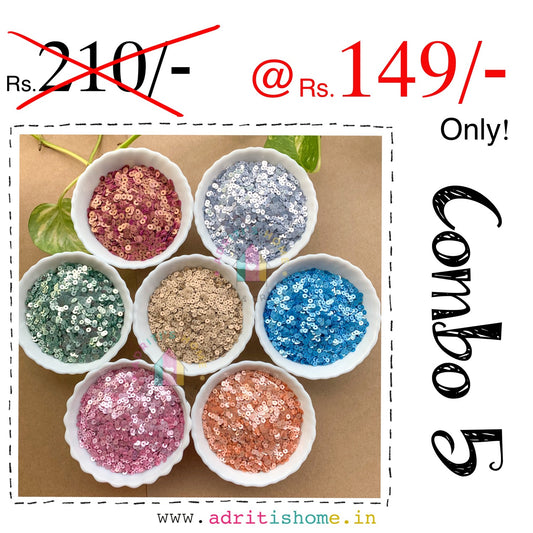 Combo #5 Round Sequins- 10 grms Each (70 Grms)