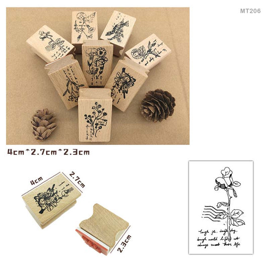 MT206 - Floral Wooden Stamp Small | Size : L 4 cm x W 2.7 cm x H 2.3 cm