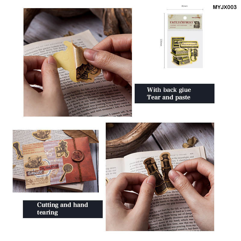 MYJX003 -  Craft Paper Sticker with Gold Foil | 45 Pcs | 15 Design each 3 Pcs
