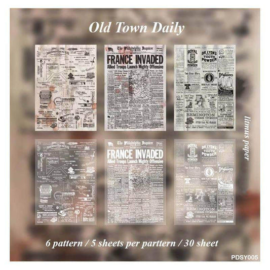 PDSY005 - Vintage Paper and Vellum Pack | 6 Patterns | 5 Sheets per pattern | 30 Sheets