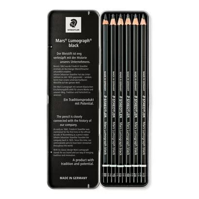 STAEDTLER - Extra Black Drawing pencil Set with Metal case | containing 6 drawing pencils in assorted degrees