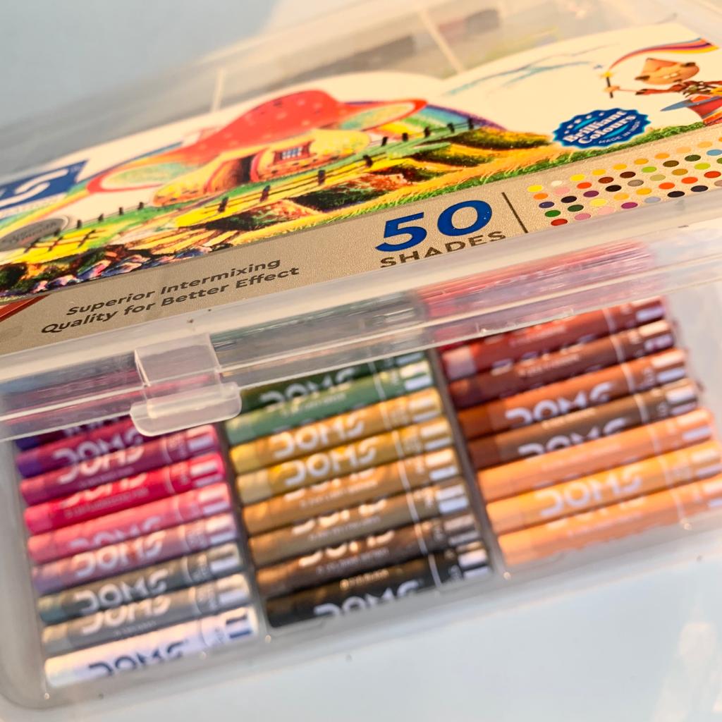 Doms Oil Pastel Set of 50 + 1 Scrapping Tool + 1 Drawing Pencil