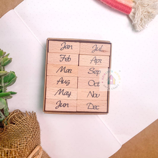 Month Wooden Stamp 12 Pcs ( stamp Size : 3.3x1.3x2.5 CM)