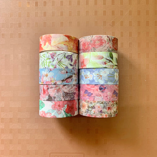 Floral Washi Combo of 10 Washi Tapes 15mmx4mtr